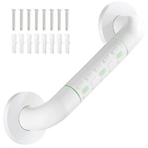 stainless steel shower grab bar with plastic-plated finish, shower grab bars for seniors, luminous circles and cover flange, bathroom handicap handrails, white 12 inch