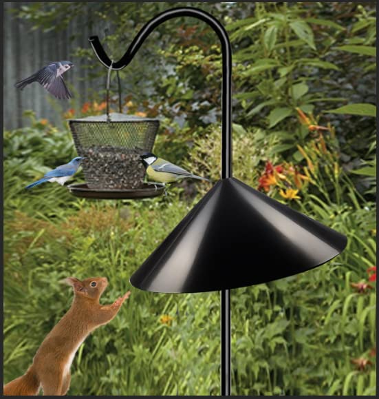 Queension 19-inch Wide Squirrel Proof Baffle,Squirrel Guard Stopper for Outside Shepherd Hooks or OutdoorBird Feeder Poles, Save Bird Houses from Squirrels, Rodents and Raccoons, Black, 2 Pack…