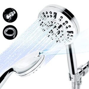nikishap 10-mode shower head with high pressure, polished finish, handheld design, adjustable bracket, 5 ft hose, and built-in power wash to clean tub, tile, and pets