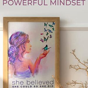 Inspirational 'She Believed She Could So She Did' Wall Art Poster Unframed, Positive Quotes Motivational Wall Decor for Women, Inspiring Girl & Butterflies Bedroom Wall Posters by Briteside Vibes