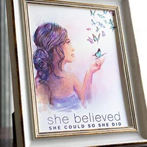 Inspirational 'She Believed She Could So She Did' Wall Art Poster Unframed, Positive Quotes Motivational Wall Decor for Women, Inspiring Girl & Butterflies Bedroom Wall Posters by Briteside Vibes