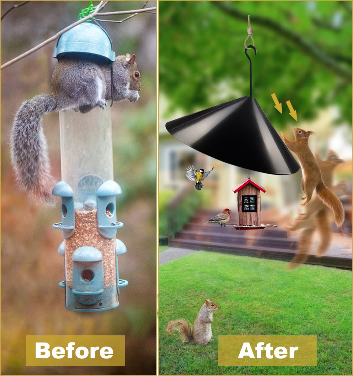 Queension Squirrel Baffle Wrap Guard Around Protects Hanging Bird Feeders for Outdoor Shepherd’s Hook, Save Bird Houses from Squirrels, Raccoons, and Rodents - Hang Mount 19 Inch 1pcs