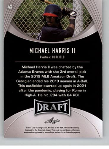 2021 Leaf Draft #43 Michael Harris II XRC RC Rookie RC Rookie Baseball Trading Card