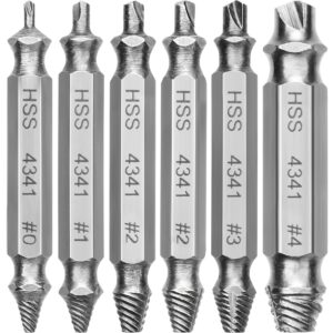 mata1 double-sided screw extractor set (6 pc, stainless steel), stripped screw remover drill bits kit w/case