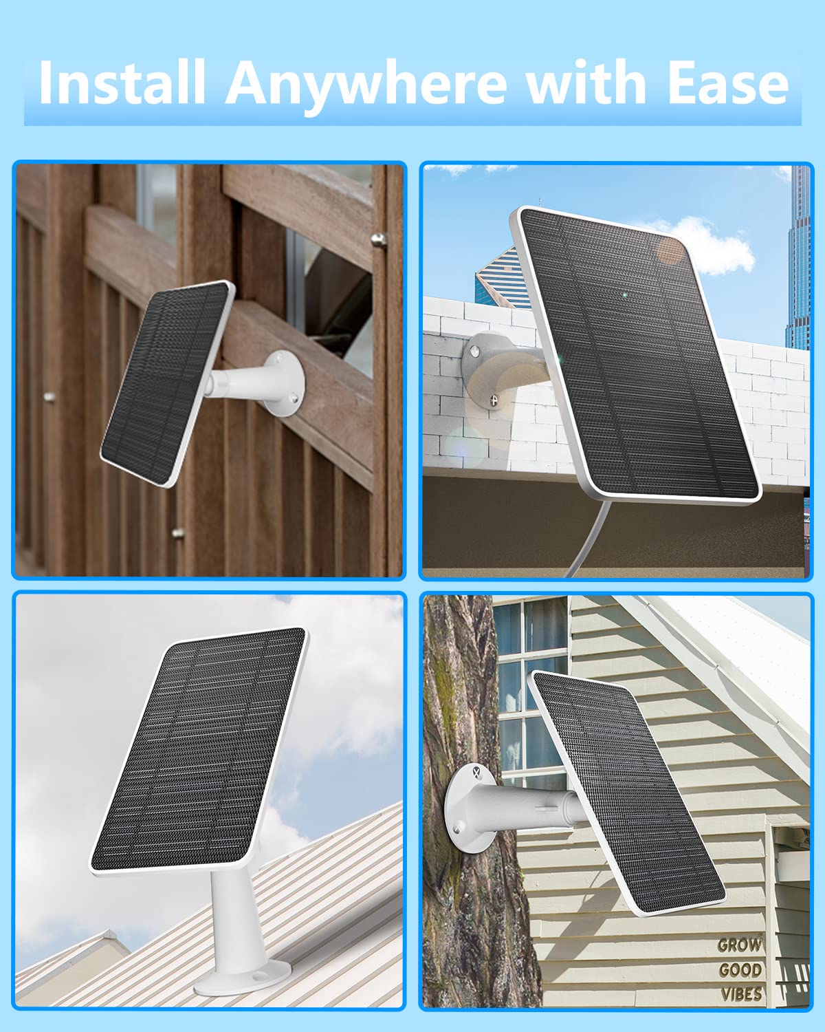 Solar Panel for Security Camera, 5V 4W Solar Panels Charger Compatible with Eufycam 2C/2C Pro/2/2 Pro/E20/E40/E, Micro USB & Type-C Port, IP65 Waterproof, 9.8ft Charging Cable & Wall Mount, 2 Pack