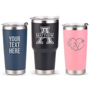 custom laser engraved insulated 20oz & 30oz tumblers w/splash proof lid - personalized gifts (20oz tumbler, navy blue)