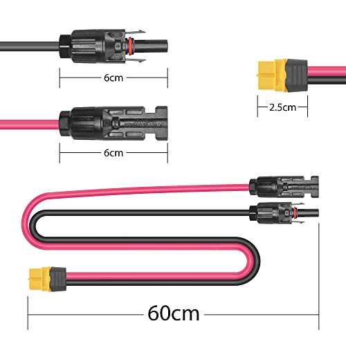 RIIEYOCA Solar Connector to XT60 Adapter,12 AWG Cable XT60 Female Connector Connect Solar Panel for Portable Power Station & Solar Generator(Cable:60cm)