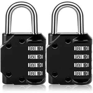 vervida combination lock resettable 2 pack 4 digit outdoor waterproof combo padlock for school gym locker, sports locker, fence, toolbox, gate, hasp storage (black)