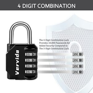 Vervida Combination Lock Resettable 2 Pack 4 Digit Outdoor Waterproof Combo Padlock for School Gym Locker, Sports Locker, Fence, Toolbox, Gate, Hasp Storage (Black)