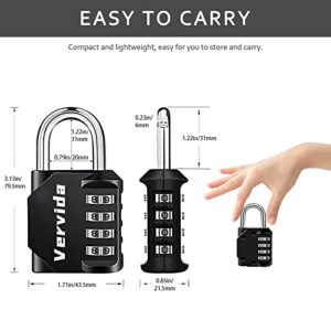 Vervida Combination Lock Resettable 2 Pack 4 Digit Outdoor Waterproof Combo Padlock for School Gym Locker, Sports Locker, Fence, Toolbox, Gate, Hasp Storage (Black)