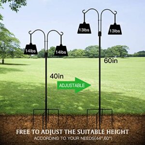 LOLOST 60 Inch Tall Shepherd Hooks with 5-Forked Base, Adjustable Heavy Duty Bird Feeder Pole Stand Hanger, Shepards Hooks for Outdoor Suitable for Light Solar Lantern Mason Jar Wedding,2 Pack