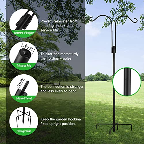 LOLOST 60 Inch Tall Shepherd Hooks with 5-Forked Base, Adjustable Heavy Duty Bird Feeder Pole Stand Hanger, Shepards Hooks for Outdoor Suitable for Light Solar Lantern Mason Jar Wedding,2 Pack