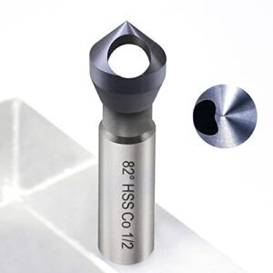amoolo single end countersink bit, cobalt steel countersink drill bit with tialn coating finish for hard metal, 82 degree point angle, 3/8” round shank, 1/2” body diameter