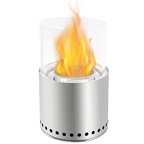 Tabletop Fire Pit - Indoor Outdoor, Mini Fire Pit Clean Burning Real Flame for Patio Balcony, Smokeless Stainless Steel Fire Pit with Removable Cylindrical Tempered Glass