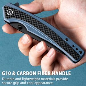 NedFoss DOLPHIN Pocket Knife for Men, D2 Steel Black PVD Blade Folding Knife with Carbon-Fiber Insert G10 Handle, Brass Ball Bearing Pivot Opening, Pocket Clip for EDC