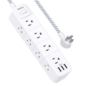 addtam surge protector power strip, 12 outlets with 3 usb ports, outlet extender strip with 5ft extension cord, flat plug, wall mount for dorm home office supplies, etl listed