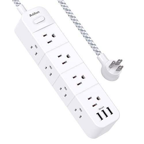 Addtam Surge Protector Power Strip, 12 Outlets with 3 USB Ports, Outlet Extender Strip with 5Ft Extension Cord, Flat Plug, Wall Mount for Dorm Home Office Supplies, ETL Listed