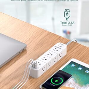 Addtam Surge Protector Power Strip, 12 Outlets with 3 USB Ports, Outlet Extender Strip with 5Ft Extension Cord, Flat Plug, Wall Mount for Dorm Home Office Supplies, ETL Listed