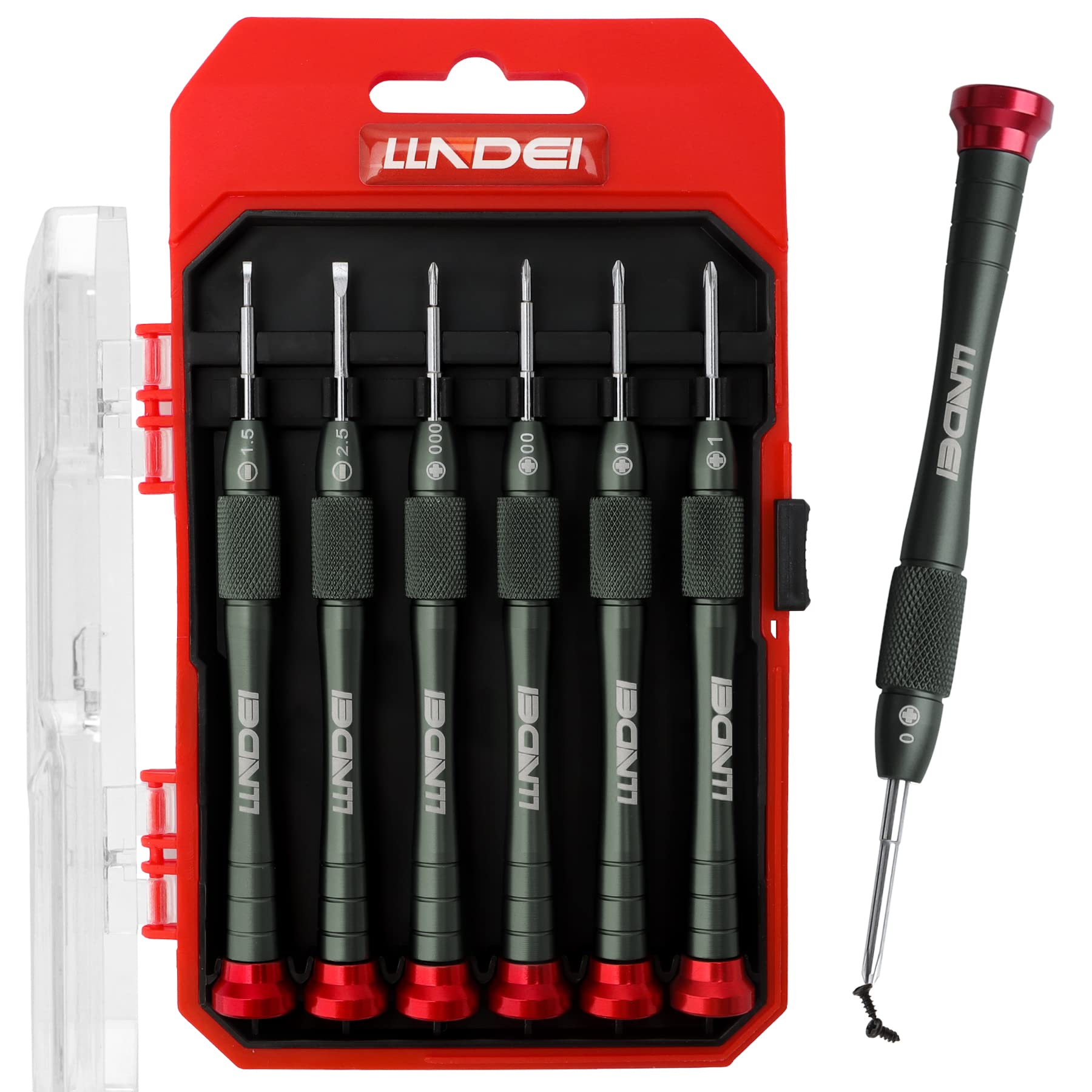 LLNDEI Mini Precision Aluminum Screwdriver Set 6 in 1, S2 Tiny Screwdrivers Set Repair Tool Kit Clocks/Watches/Eyeglasses/Laptop/PC (Slotted-1.5, 2.5mm/Phillips-PH000,PH00,PH0,PH1)