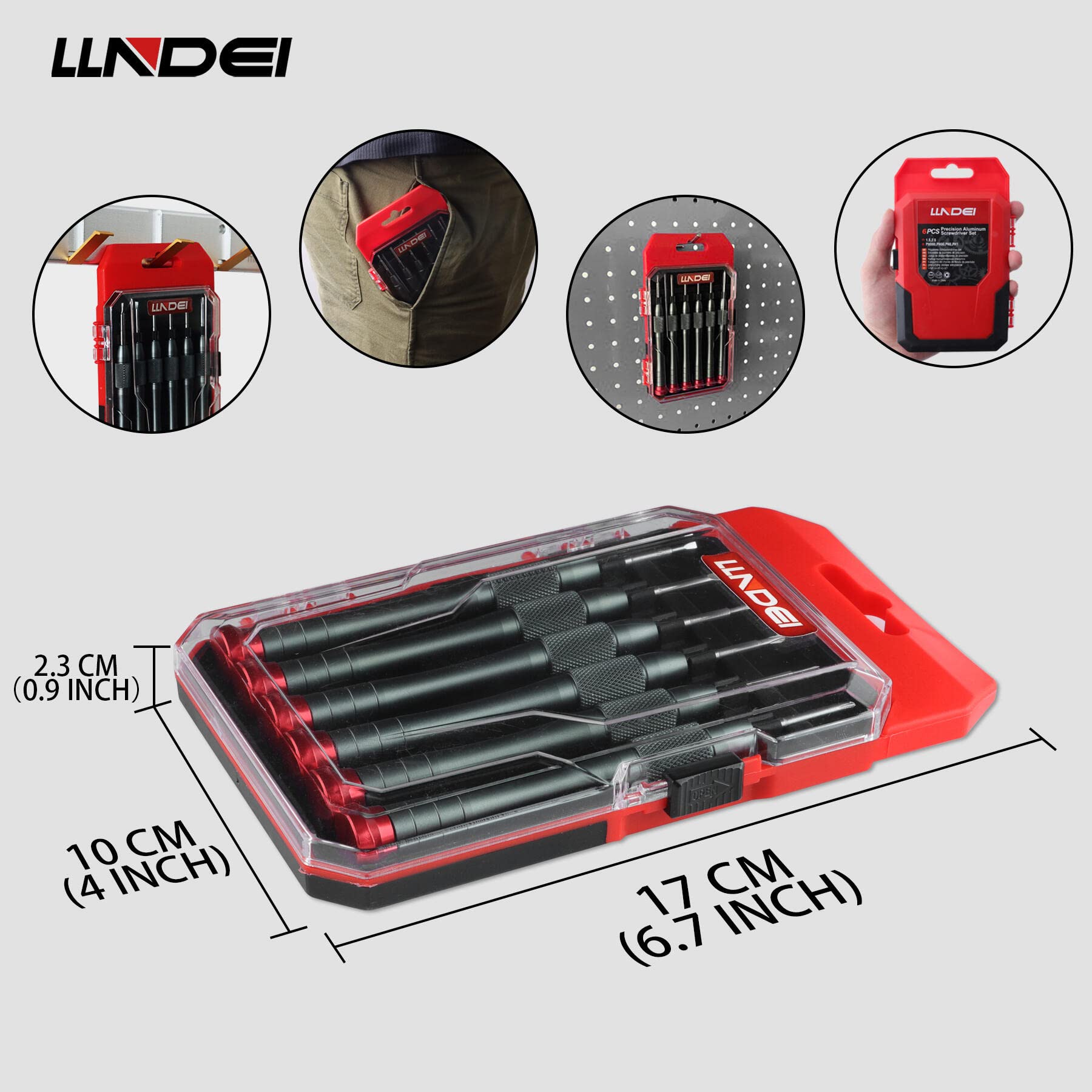 LLNDEI Mini Precision Aluminum Screwdriver Set 6 in 1, S2 Tiny Screwdrivers Set Repair Tool Kit Clocks/Watches/Eyeglasses/Laptop/PC (Slotted-1.5, 2.5mm/Phillips-PH000,PH00,PH0,PH1)