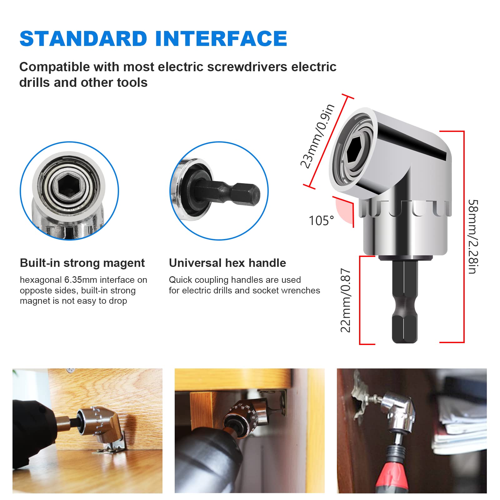 Flexible Drill Bit Extension Set 19pcs - Include 1/4 3/8 1/2" Universal Socket Adapter, Drill Bit Holder Extension, Hex Shank 105° Right Angle Drill Attachment, Bendable Extension, Screwdriver Bit Set