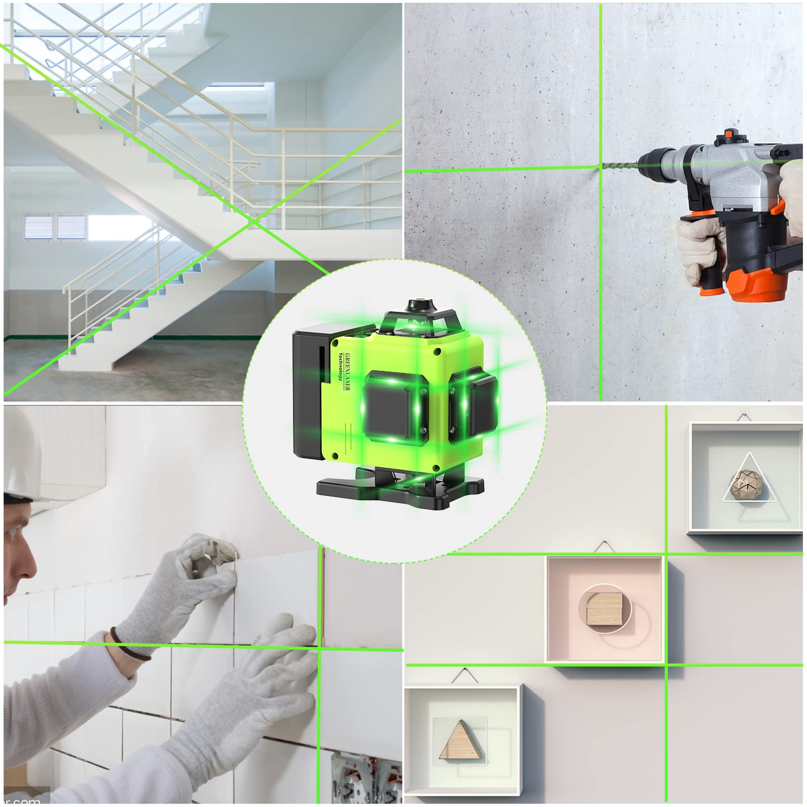 16 Lines Laser Level 360 Self Leveling, 4x360° 4D Green Beam Cross Line Lazer Level with 2 Batteries,360°Horizontal/Vertical Line Laser Remote Control for Tiling Floor Construction and Picture Hanging