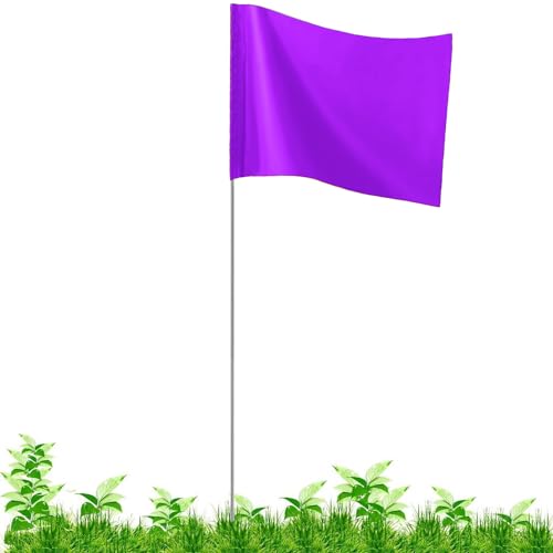 Purple Marker Flags, 100 Pack Construction Marking Flags | 4x5x16 Inch, Yard Flags Marker, Lawn Flags, Invisible Fence, Survey Flags, Landscape Flags, Sprinkler Flags, Surveyor Flags, Stake Flags,