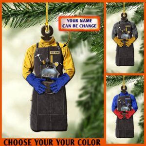 N NAMESISS Personalized Welder Ornament, Welding Apron and Mask Wooden Ornament 3.5" Hanging Ornament, Idea Gift for Dad, for Welder Lover, Home Decor, Welder Ornament, Welder Gift, Gift For Christmas