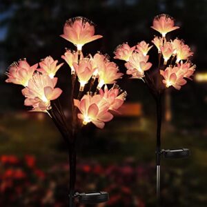 babadeda solar lights for outside garden decor, solar garden lights flower lights with 1 big solar powered panel outdoor waterproof, 2 pack 24 camellia solar flowers outdoor lights for patio decor