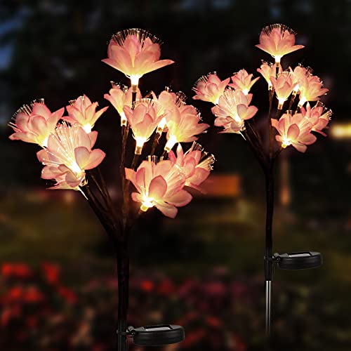 babadeda Solar Lights for Outside Garden Decor, Solar Garden Lights Flower Lights with 1 Big Solar Powered Panel Outdoor Waterproof, 2 Pack 24 Camellia Solar Flowers Outdoor Lights for Patio Decor