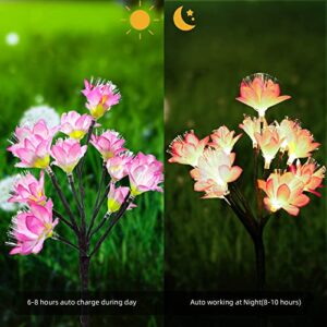 babadeda Solar Lights for Outside Garden Decor, Solar Garden Lights Flower Lights with 1 Big Solar Powered Panel Outdoor Waterproof, 2 Pack 24 Camellia Solar Flowers Outdoor Lights for Patio Decor