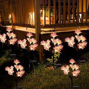 babadeda Solar Lights for Outside Garden Decor, Solar Garden Lights Flower Lights with 1 Big Solar Powered Panel Outdoor Waterproof, 2 Pack 24 Camellia Solar Flowers Outdoor Lights for Patio Decor