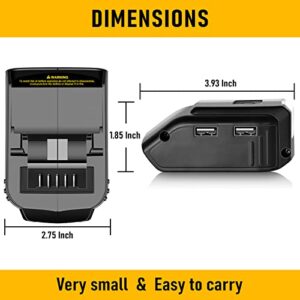 Jialipok Replace for Dewalt 20V USB Adapter Charger, DCB090 Battery Adapter with LED Work Light, DC Port & Dual USB Port, Power Source Charger for Dewalt 12V 14.4V 18V 20V Lithium-ion Battery