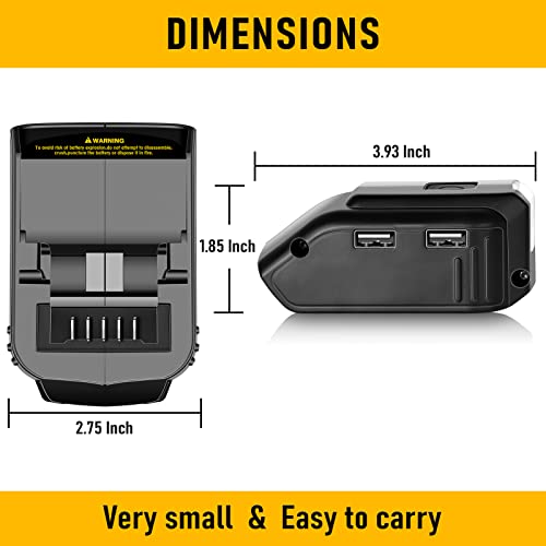 Jialipok Replace for Dewalt 20V USB Adapter Charger, DCB090 Battery Adapter with LED Work Light, DC Port & Dual USB Port, Power Source Charger for Dewalt 12V 14.4V 18V 20V Lithium-ion Battery