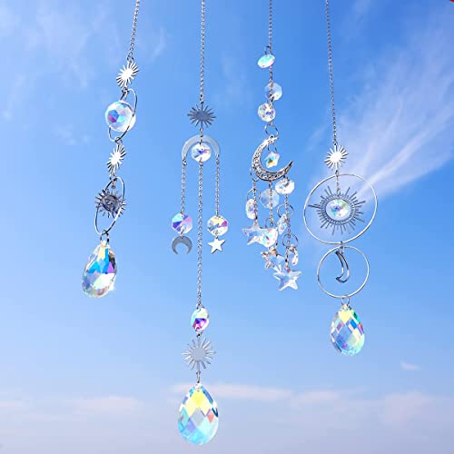 Artilady Sun Catchers Indoor Window - 4 Pack Crystal Suncatcher Kit Stained Glass Window Hanging Rainbow Maker Garden Backyard Ceiling Decor for Bedroom for Mother Daughter