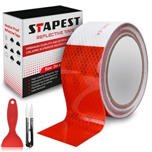 stapest dot reflective tape red & white, 2 inch x 30 feet - high visibility trailer reflective tape outdoor waterproof and weather resistant – suitable for trucks and cars (pack of 1)