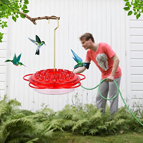 Oubaiyi Hanging Hummingbird Feeders for 24 Feeding Ports,2 Pack,Leak-Proof,Ant-Moat,Easy to Clean and Fill, Saucer Humming Feeder Outdoors Windows ,Deck, Patio, Garden, Red&Red