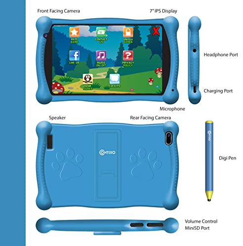 Contixo Kids Tablet V10, 7-inch HD, Toddler Tablet Ages 3-7, Parental Control, 32GB, WiFi, Learning Tablet for Children with Includes 50+ Disney Storybooks & Stickers (Value $200) Blue