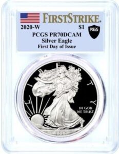 2020 w west point mint silver proof american eagle $1 pcgs pr70dcam first day of issue $1 pcgs pr70