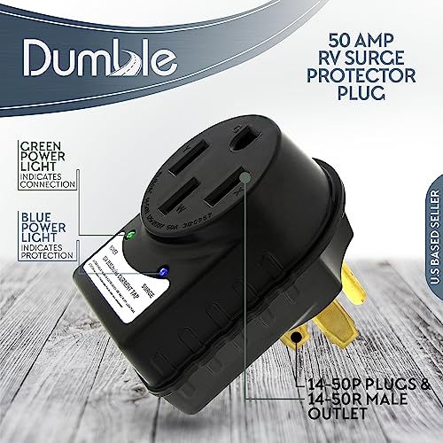 Dumble 50 AMP RV Surge Protector Plug - 14-50P / 14-50R Camper Circuit Power Extension Cord RV Power Surge Adapter