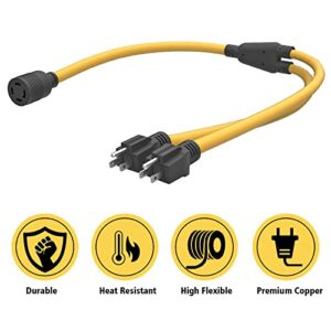 2X 5-15 Plug Male to Generator Twist Lock L14-30 Receptacle Female Y Adapter Cord STW 3 Feet 120V/240V 30 Amp Generator Welder Dryer Power Cord Adapter