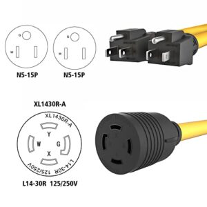 2X 5-15 Plug Male to Generator Twist Lock L14-30 Receptacle Female Y Adapter Cord STW 3 Feet 120V/240V 30 Amp Generator Welder Dryer Power Cord Adapter