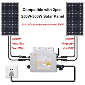 Y&H 600W Grid Tie Micro Inverter with WiF Communication Waterproof MPPT Stackable DC30-60V Solar Input AC110V 220V Auto Pure Sine Wave Output for 30V 36V PV Panel