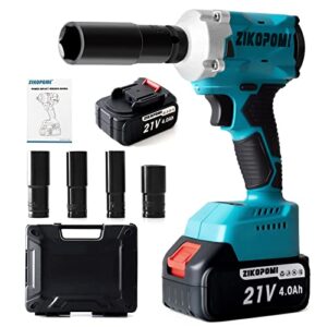 zikopomi cordless impact wrench 1/2 inch with socket set, 4.0 ah large battery electric power high torque driver gun, 380nm powerful brushless motor impact wrenches power tools