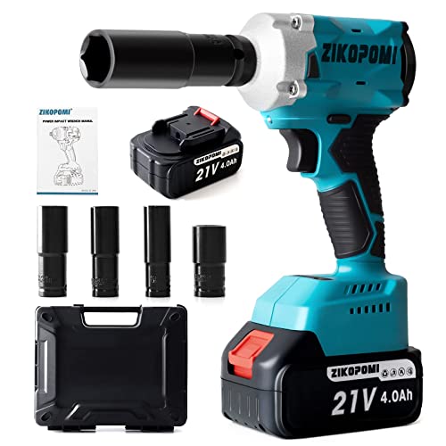 Zikopomi Cordless Impact Wrench 1/2 inch with Socket Set, 4.0 AH Large Battery Electric Power High Torque Driver Gun, 380NM Powerful Brushless Motor Impact Wrenches Power Tools