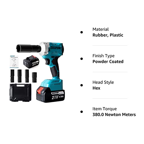 Zikopomi Cordless Impact Wrench 1/2 inch with Socket Set, 4.0 AH Large Battery Electric Power High Torque Driver Gun, 380NM Powerful Brushless Motor Impact Wrenches Power Tools