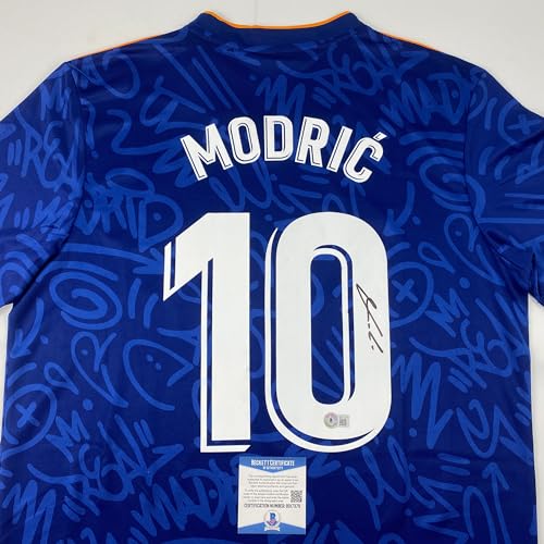 Autographed/Signed Luka Modric Real Madrid Blue Soccer Jersey Beckett BAS COA