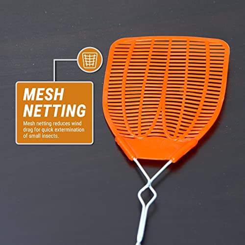 BUGKWIKZAP [2 Pack - Orange] Heavy Duty Metal Braided Fly Swatters, Lightweight 20" Bug Swatters with Durable Plastic Paddle