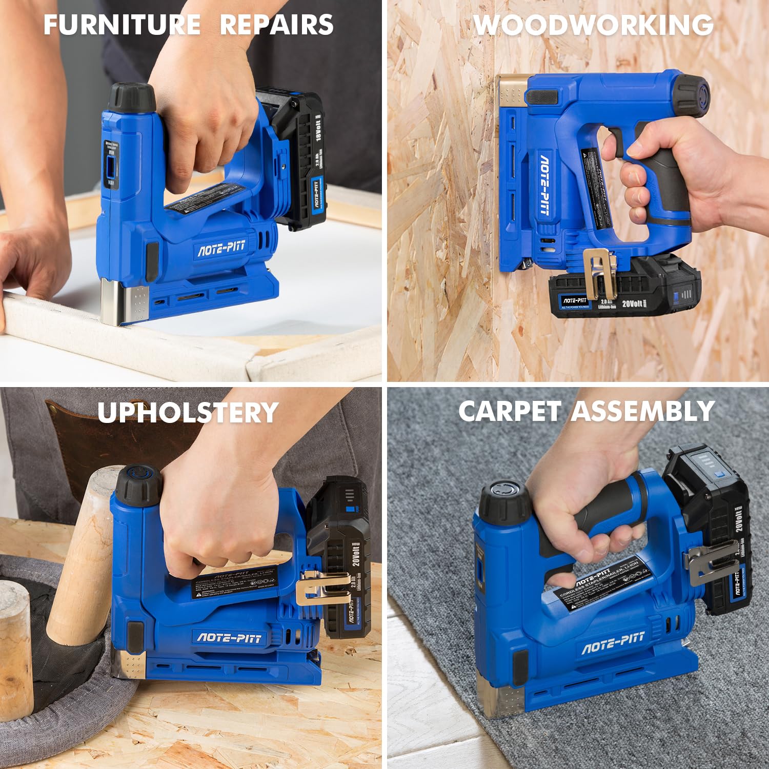 AOTE-PITT 20V Cordless Brad Nailer Drive 5/8'' Nails, 2 in 1 Staple Gun Nail Gun Battery Powered, 2.0Ah Electric Stapler 3/8" Crown Include Battery and Charger, Ideal for Upholstery, Woodworking