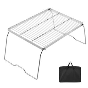 yeto two hight camping grill grate with legs 304 stainless steel folding campfire over fire portable and carrying bag for outdoor cooking bbq picnic hiking, silver-large, 16.3 x 12.2 x 8.6 inches